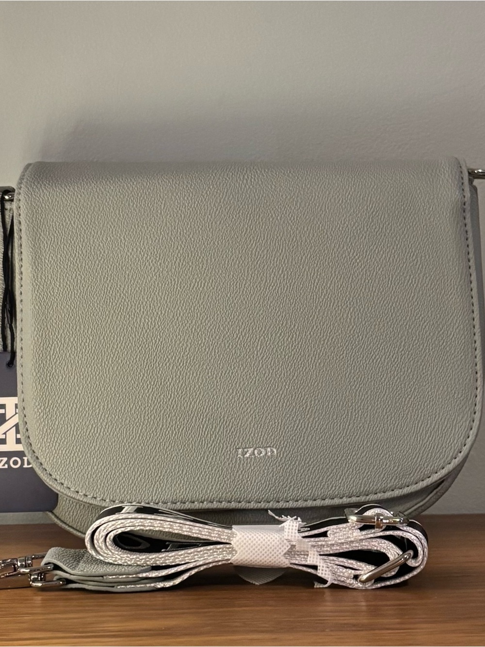 IZOD faux leather sage green crossbody saddle bag Adjustable strap NWT